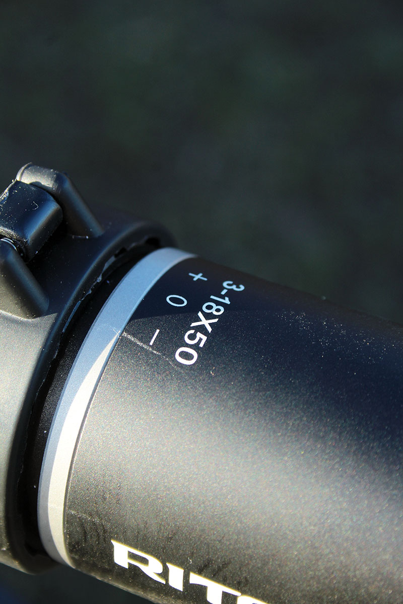 The diopter ring of the Riton 5 Primal 3-18x 50mm scope is a simple affair with milled-in knurling. This allows tweaking the reticle into sharp focus while accommodating every shooter, even those wearing eyeglasses.